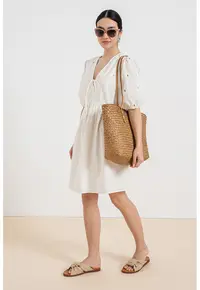 Rochie mini evazata - Alb fildes