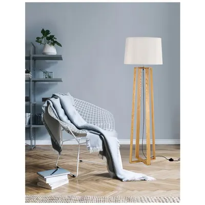 Lampa podea ALMA Natural Lemn Sand Alb Shade Negru Fabric Wire LED E27 1x12 Wat 230 Volt IP20 Fara bec
