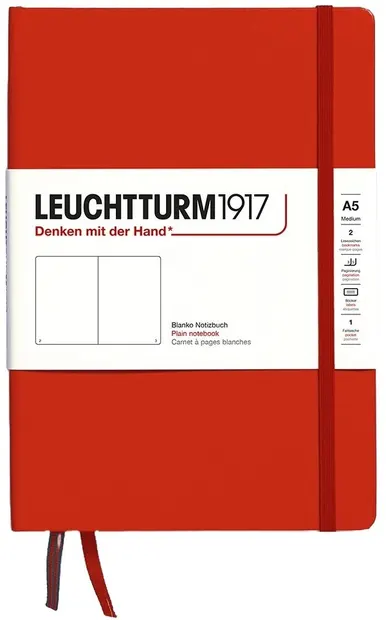 Caiet Leuchtturm1917 Natural Colors - A5, roșu, pagini albe, copertă rigidă