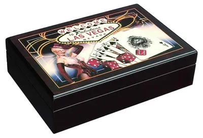 Set Modiano - cutie din lemn cu cărți de poker Las Vegas