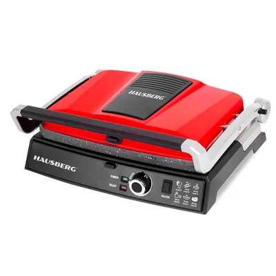 Grill electric Hausberg HB633RS, 2000-2200 W, placi antiaderente, suprafata de gatire 30x24.5 cm, termostat, Rosu Engros
