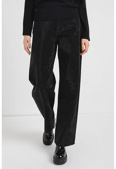 Blugi relaxed fit cu strasuri - Negru