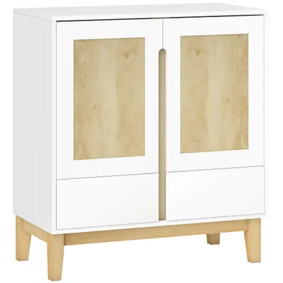 HOMCOM Bufet, mobilier de depozitare cu 2 uși, 2 sertare și raft reglabil, 80 x 40 x 86 cm, alb și stejar | Aosom Romania