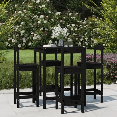 Gossi set mobilier bar de gradina, 5 piese, negru, lemn masiv de pin