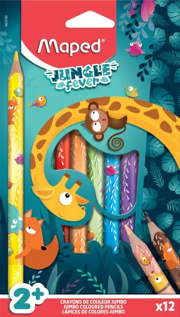 Creioane colorate Maped Jungle Fever - Jumbo, 12 culori