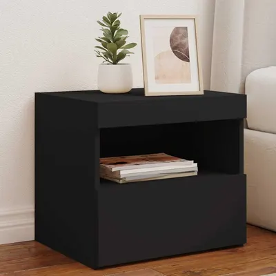vidaXL Noptiere cu lumini LED, 2 buc., negru, 50x40x45 cm