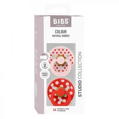 Set 2 suzete Bibs Colour Studio Collection Polka Dots tetina rotunda 6 luni+ BlossomCandy Apple