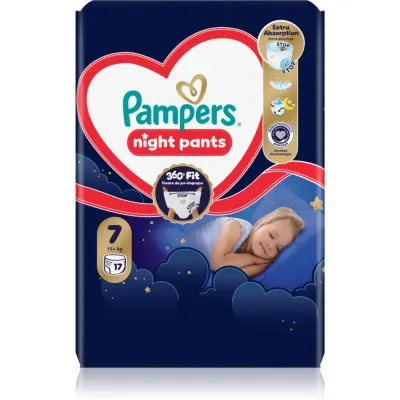 Pampers Night Pants Size 7 scutece de unică folosință tip chiloțel pentru noapte 15+ kg 17 buc