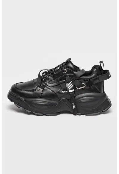 Pantofi sport de piele cu aspect masiv - Negru