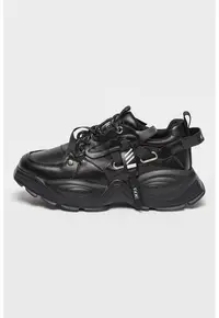 Pantofi sport de piele cu aspect masiv - Negru