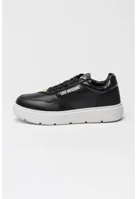 Pantofi sport de piele cu platforma si logo - Negru