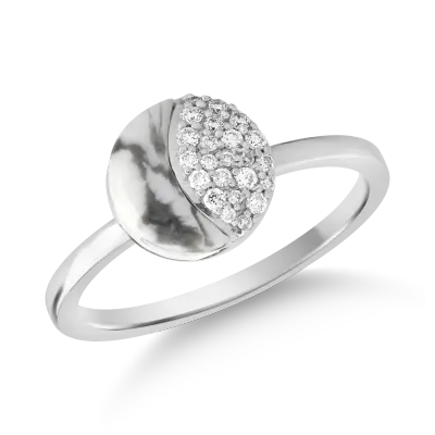 Inel din aur alb cu turcoaz alb de 0.37ct si diamante de 0.116ct