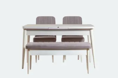 Set masa extensibila si scaune VINA, 4 piese, alb + soho, 129-163x80x75 cm