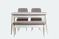 Set masa extensibila si scaune VINA, 4 piese, alb + soho, 129-163x80x75 cm