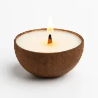 Lumânare parfumată din ceară de soia în bol de nucă de cocos – Aromă la alegere | Fitil din lemn - Lavandă & Vanilie