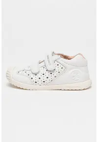 Pantofi sport de piele cu velcro si perforatii - Alb