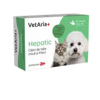 Supliment hepatic pentru caini de talie mica si pisici VetAria+, 30 capsule, twist-off