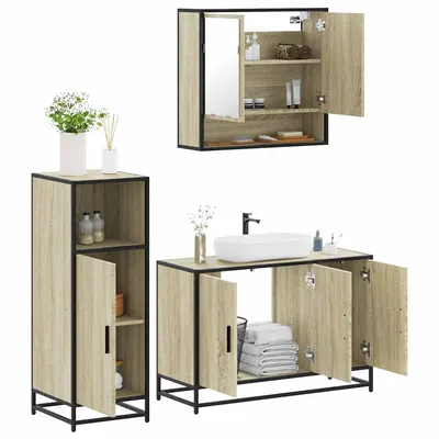 Gossi set mobilier de baie, 3 piese, stejar sonoma, lemn prelucrat