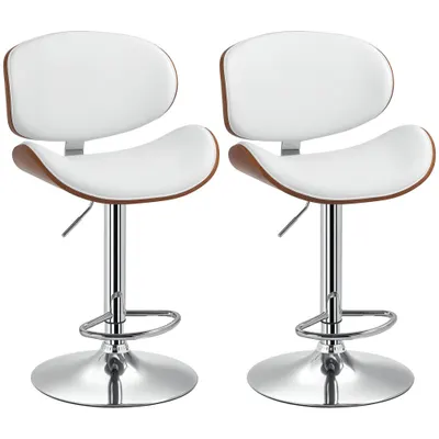 HOMCOM Set de 2 scaune de bar taburet înălțime reglabilă cu înveliș sintetic 53 x 52 x 92-112 cm alb | Aosom Romania
