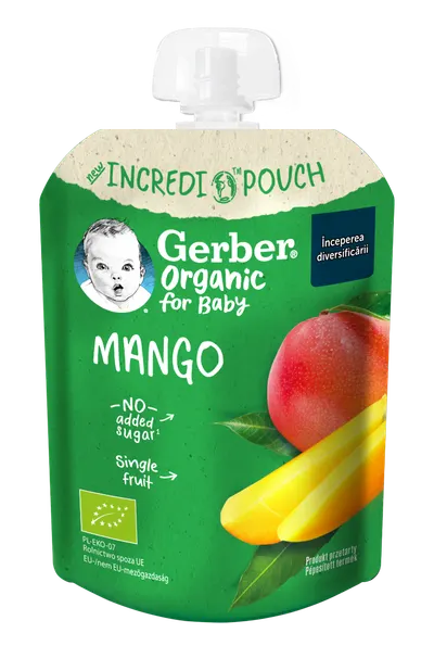 Pouch din mango Bio de la 6 luni, 80g, Gerber