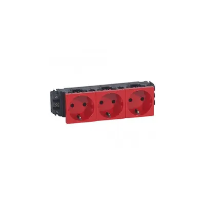 Priza Mosaic - 3 x 2P+E - pentru installation on capac flexibil DLP trunking - screw terminals - rosu