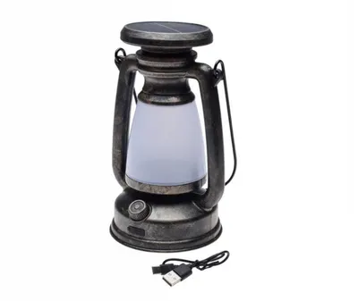 Lampa camping Retro cu panou solar integrat, culoare gri