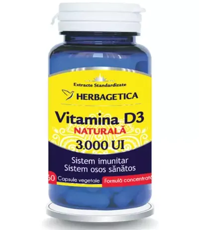 Vitamina D3 Naturala 3000 UI, 60 capsule vegetale, Herbagetica