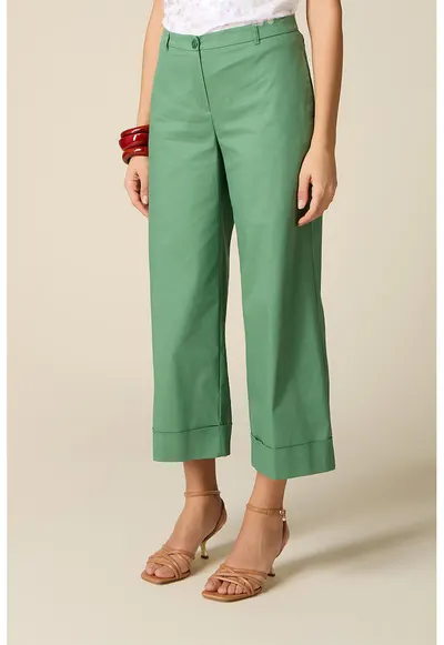 Pantaloni crop din amestec de bumbac - Verde