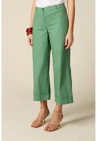 Pantaloni crop din amestec de bumbac - Verde