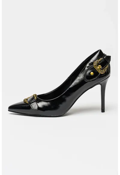 Pantofi cu varf ascutit si catarame decorative - Negru