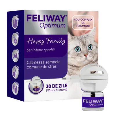 FELIWAY Optimum Diffuser și Rezervă, feromoni, sistem nervos & calmante pisici, 1buc + 48ml