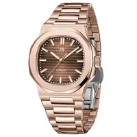 Ceas bărbătesc automat PD-1728, cadran maro texturat, carcasă rose gold 40mm, oțel inoxidabil, sticlă safir, mecanism Hiou ST6
