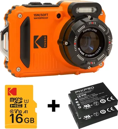 Aparat foto subacvatic compact Kodak - PIXPRO WPZ2, portocaliu + 2 baterii + Micro SD 16GB