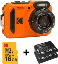 Aparat foto subacvatic compact Kodak - PIXPRO WPZ2, portocaliu + 2 baterii + Micro SD 16GB