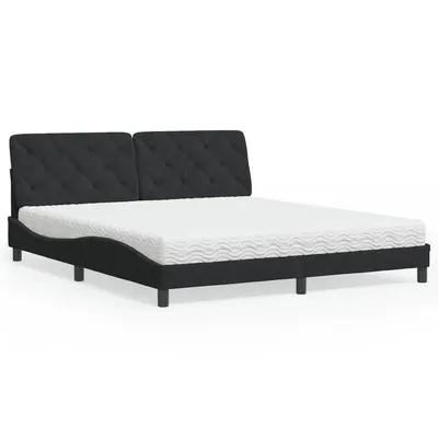vidaXL Pat cu saltea, negru, 180x200 cm, catifea
