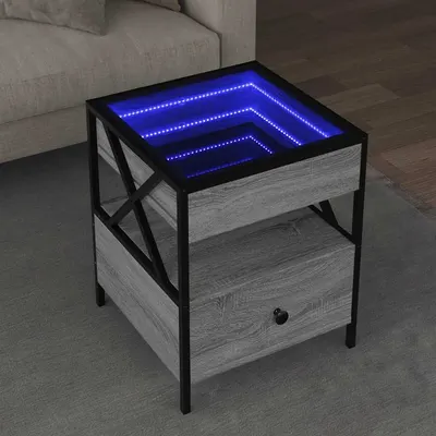 vidaXL Măsuță de cafea cu LED infinity, gri sonoma, 40x40x51 cm