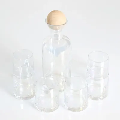 Set decantor 1200 ml cu 6 pahare 260 ml si dop din lemn