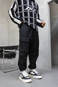 Pantaloni Joggers Cargo Relaxed Fit – Streetwear Black Bgblack5(17382) (mărime: Xl, Culoare: Black)