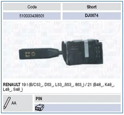 Comutator coloana directie (Claxon; lumini) potrivit RENAULT 19 I, 19 I CHAMADE, 19 II, 19 II CHAMADE, 21 03.86-06.96