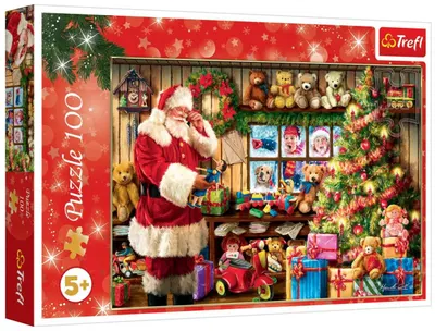 Puzzle Trefl din 100 piese - Moș Crăciun lângă bradul de Crăciun