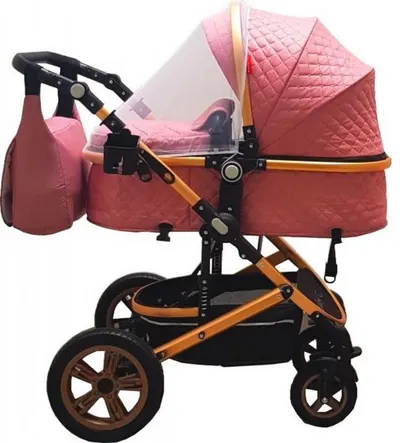 Carucior pentru copii Baby Care Pro 530 Roz 3 in 1 Transformabil, Cadru Aluminiu, Amortizoare, Roti din cauciuc, Spatar reglabil 3 trepte, Plasa insecte, Geanta