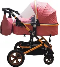 Carucior pentru copii Baby Care Pro 530 Roz 3 in 1 Transformabil, Cadru Aluminiu, Amortizoare, Roti din cauciuc, Spatar reglabil 3 trepte, Plasa insecte, Geanta