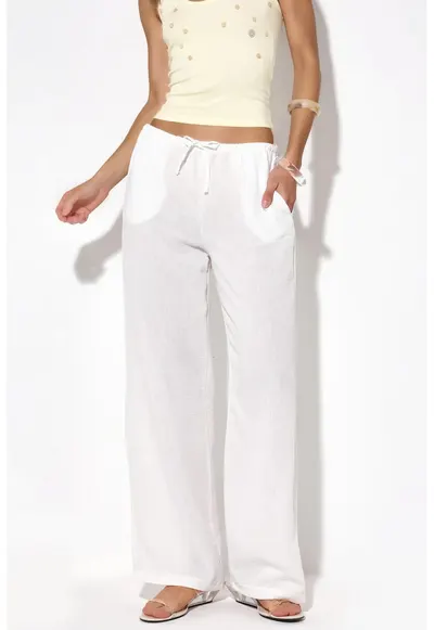 Pantaloni dama - croiala dreapta - casual - alb - 100% poliester