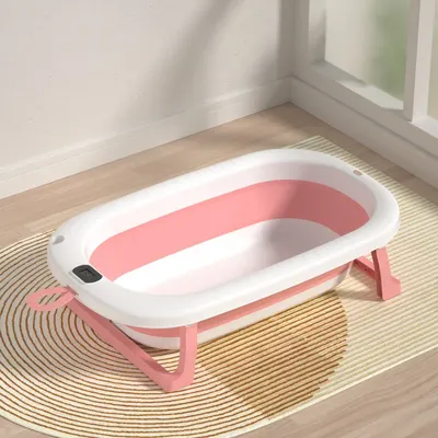 Cadita pliabila pentru bebelusi Bebe Royal Roz 76 cm, cu termometru digital si dop de scurgere