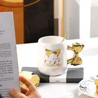 Cană cu capac și lingură Morello - Gold Ribbon, 300 ml