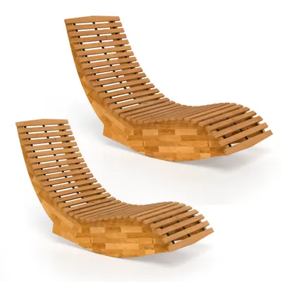 Outsunny Set de 2 Balansoare de Exterior, Șezlonguri Pliabile Ergonomice din Lemn de Acacia, Natural. | Aosom Romania