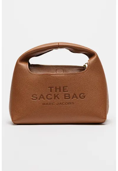 Geanta din piele cu maner si logo stantat The Mini Sack - Caramel