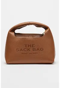 Geanta din piele cu maner si logo stantat The Mini Sack - Caramel