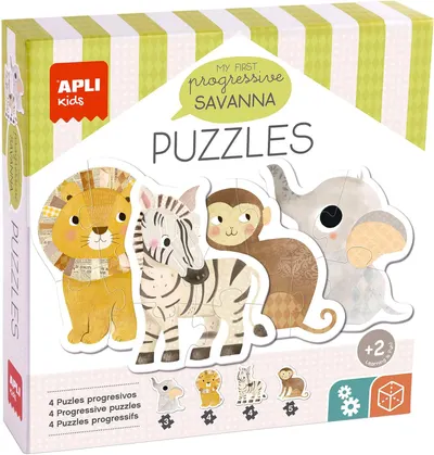 Puzzle-uri progresive 4 în 1 Apli Kids - Savannah