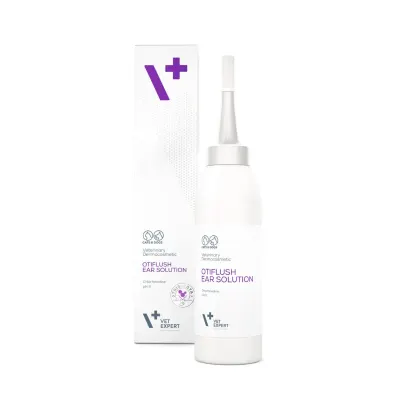 VET EXPERT Otiflush Ear Liquid, soluție igiena urechilor câini și pisici, antibacteriană, hidratantă, flacon cu aplicator, 125ml